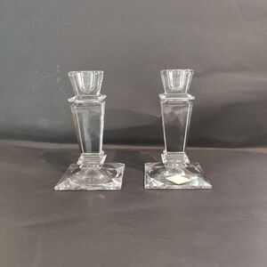 Shannon 24% Lead Crystal Candlestick Holders Square Pedestal Set of 2 Pair